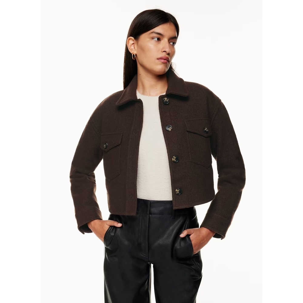 Aritzia The Ganna Cropped Shirt Jacket - Rich Mocha Brown - XL